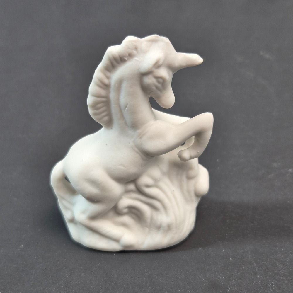 Vintage White Bisque Porcelain Unicorn Figurine Miniature Rearing Mythical Decor - Picture 2 of 4
